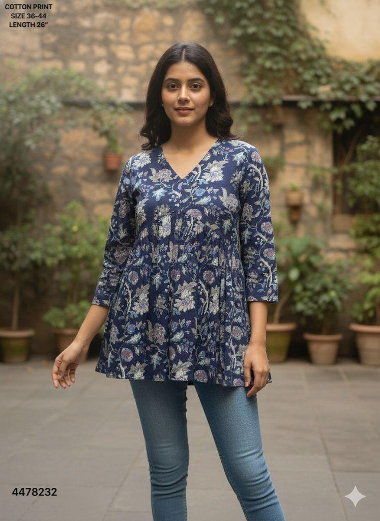 Naisha K 460 Cotton Printed Stylish Casual Wear Short Top Collection