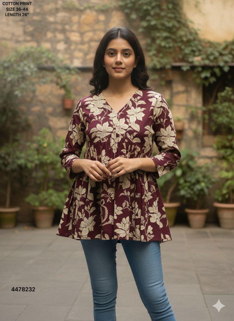 Naisha K 460 Cotton Printed Stylish Casual Wear Short Top Collection