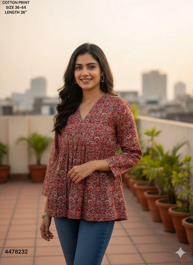 Naisha K 460 Cotton Printed Stylish Casual Wear Short Top Collection