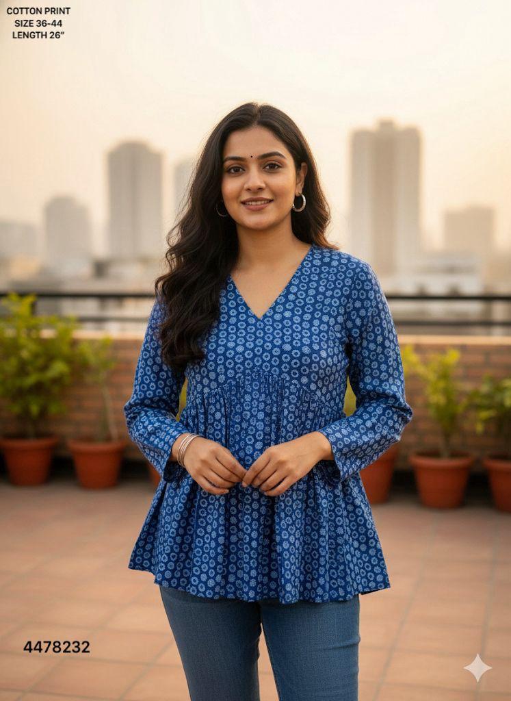 Naisha K 460 Cotton Printed Stylish Casual Wear Short Top Collection