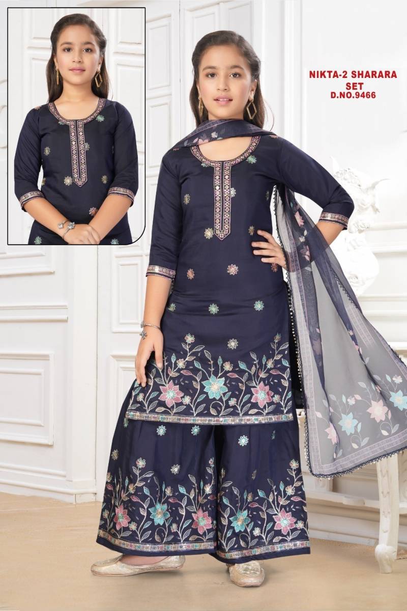 Nikta Vol 2 Sharara Set Roman Silk Embroidered Kids Salwar Kameez