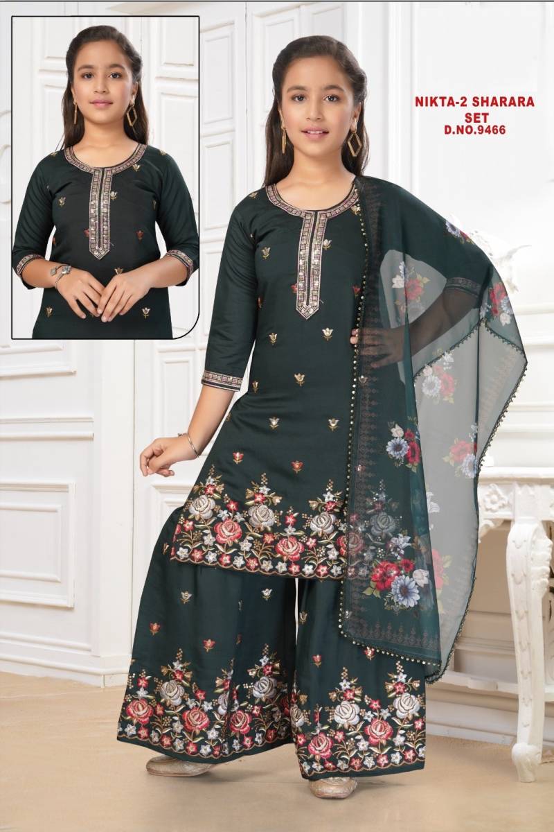 Nikta Vol 2 Sharara Set Roman Silk Embroidered Kids Salwar Kameez
