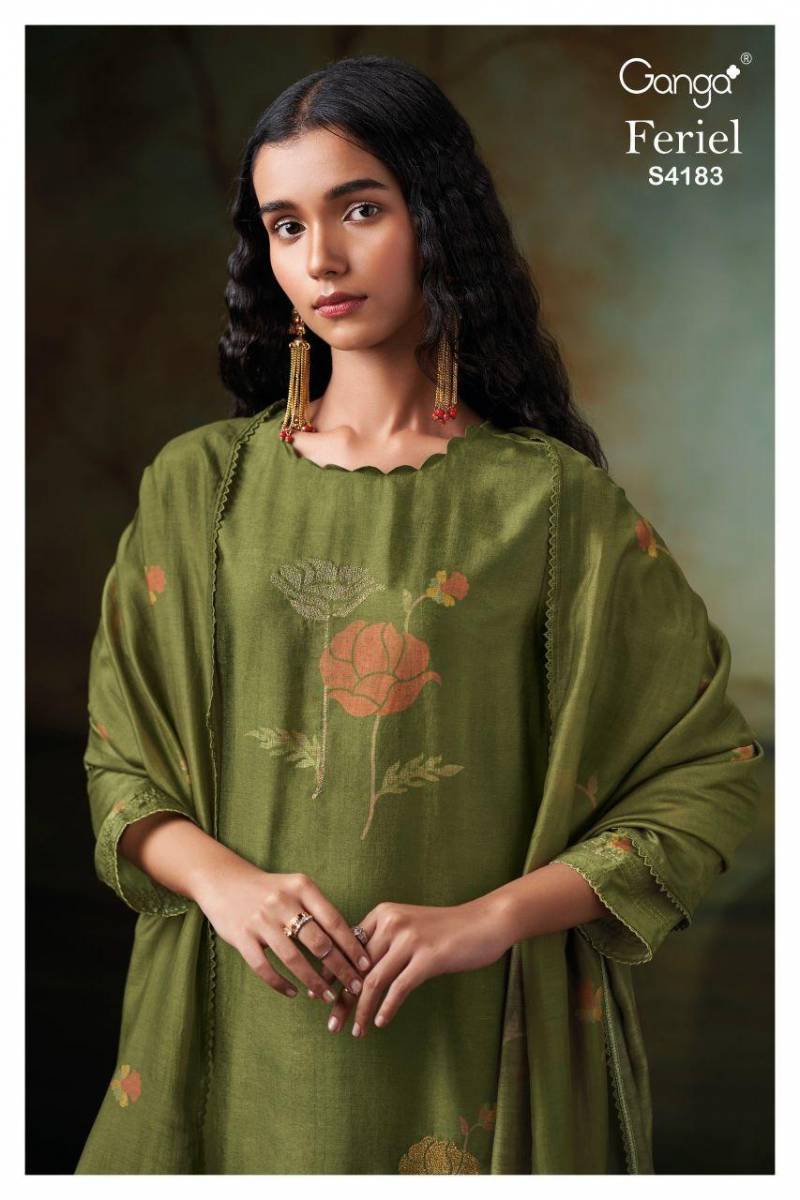 Ganga Feriel 4183 Bemberg Silk Printed Embroidery Work Salwar Kameez