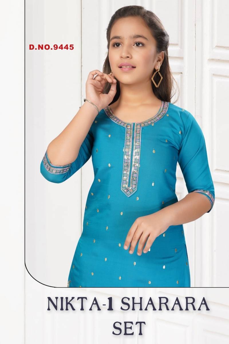 Nikta Vol 1 Sharara Set Roman Silk Kids Wear Salwar Kameez