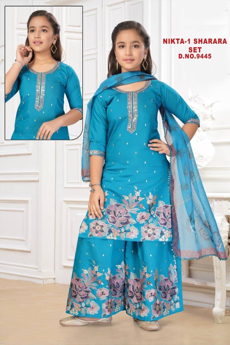 Nikta Vol 1 Sharara Set Roman Silk Kids Wear Salwar Kameez