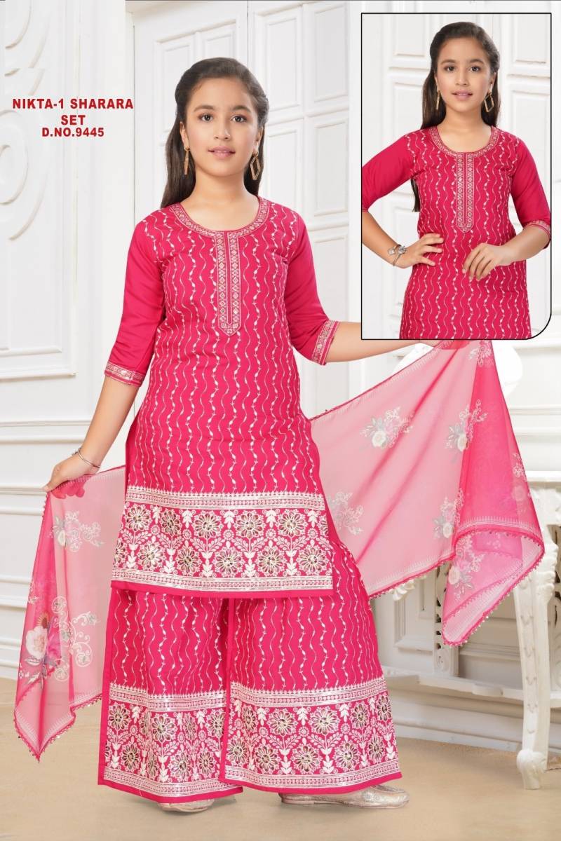 Nikta Vol 1 Sharara Set Roman Silk Kids Wear Salwar Kameez