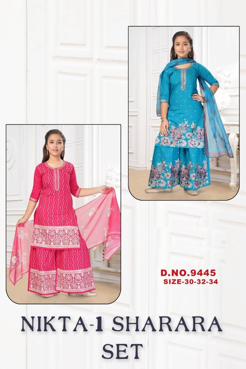 Nikta Vol 1 Sharara Set Roman Silk Kids Wear Salwar Kameez