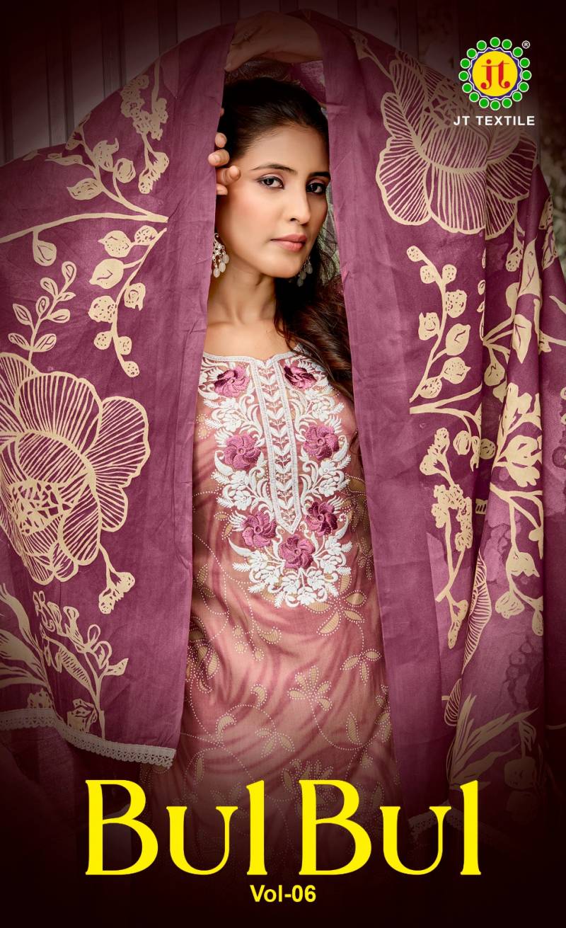Jt Bulbul Vol 6 Rayon Fabric Embroidery Work Designer Dress Material