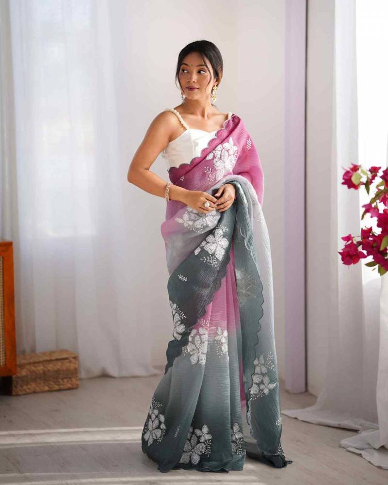 Kc 870 Crunchy Crush Padding Emboidery Worked Beautiful Saree Collection