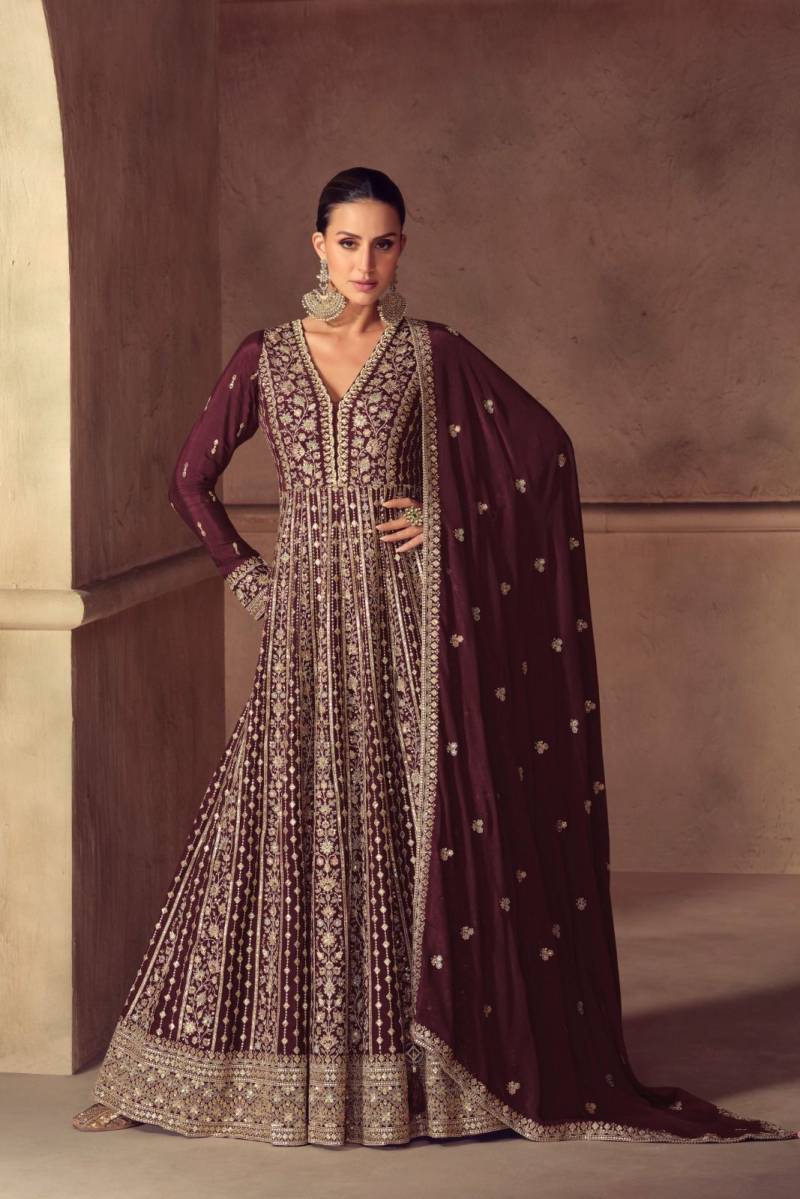 Hazeal 7604 A To C Real Chinon Embroidery Worked Premium Gown Collection