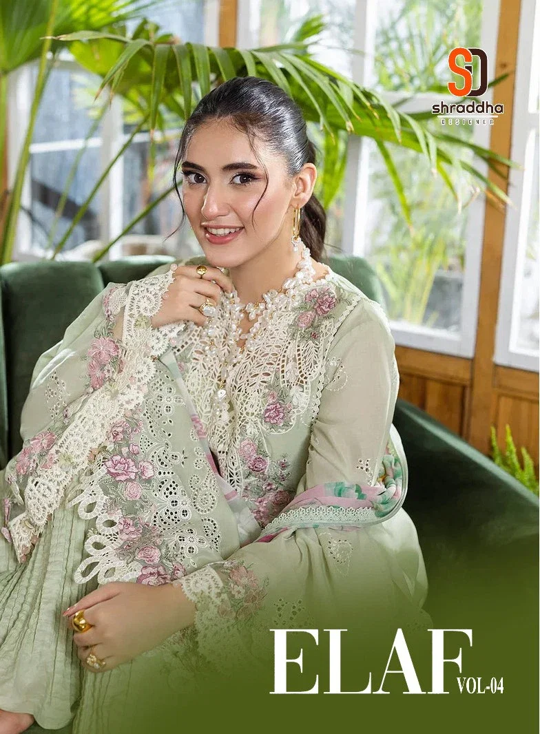 Shraddha Elaf Vol 4 Cotton Embroidered Work Pakistani Salwar Kameez