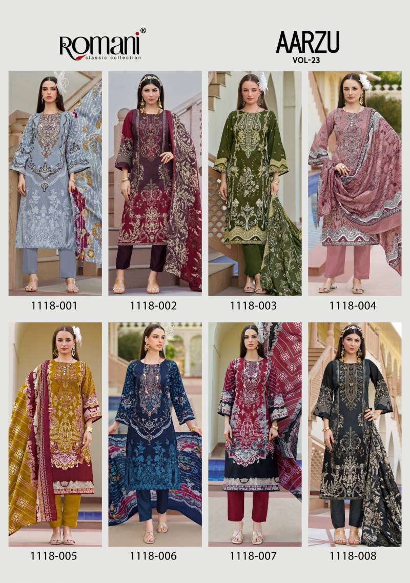 Romani Aarzu Vol 23 Cotton Printed Embroidery Dress Material