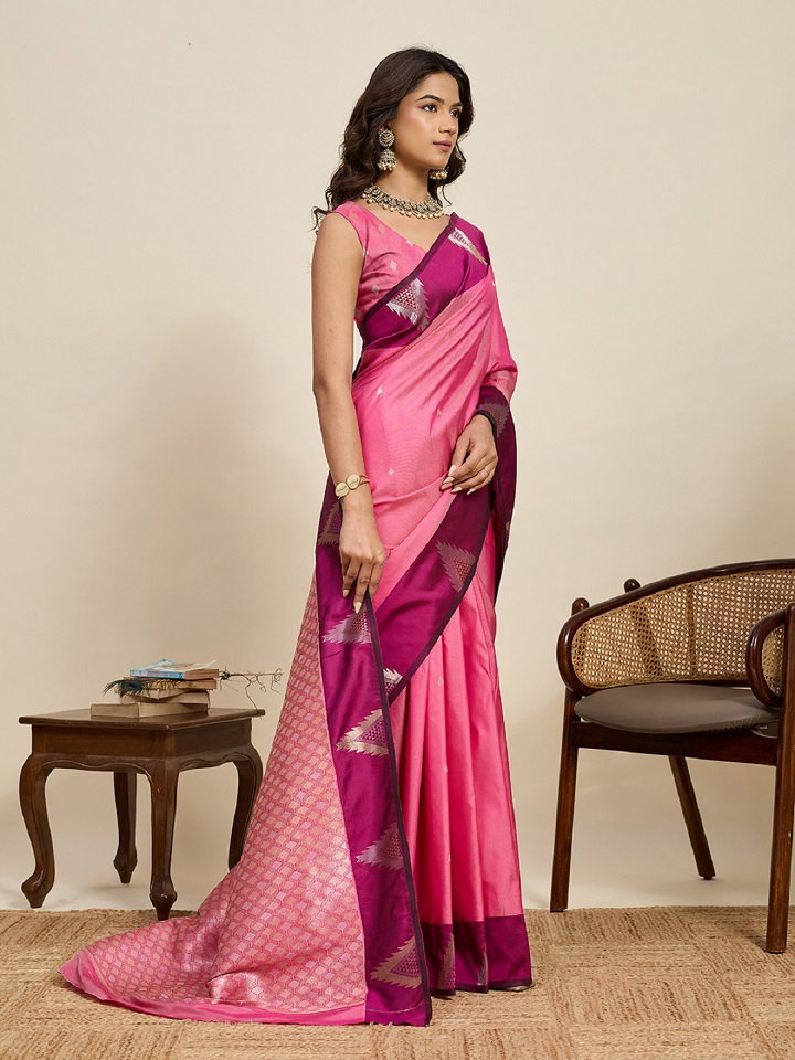 Maahi 207 Party Wear Silver and Gold Zari Weaving Worked Banarasi Silk Saree with Unstitched blouse  