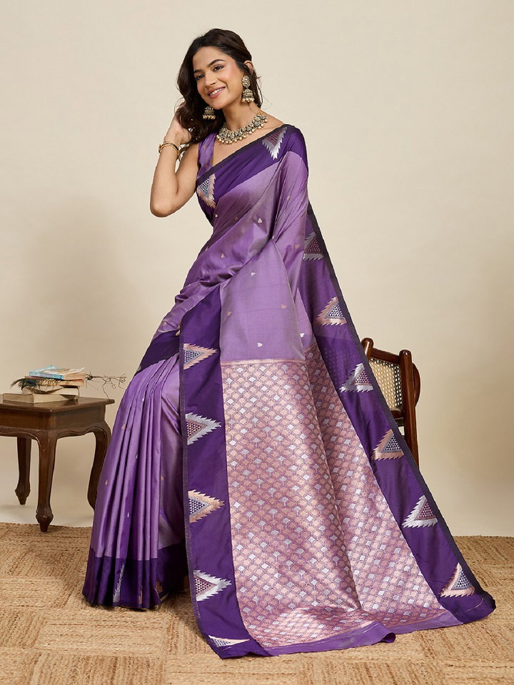Maahi 207 Party Wear Silver and Gold Zari Weaving Worked Banarasi Silk Saree with Unstitched blouse  