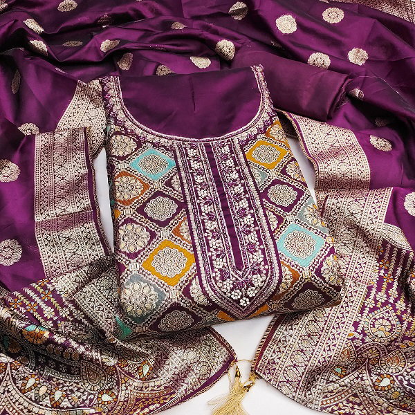 Navya Suit 168 Party Wear Unstitched handworked Jacquard Silk top with Bottom and Dupatta Suit