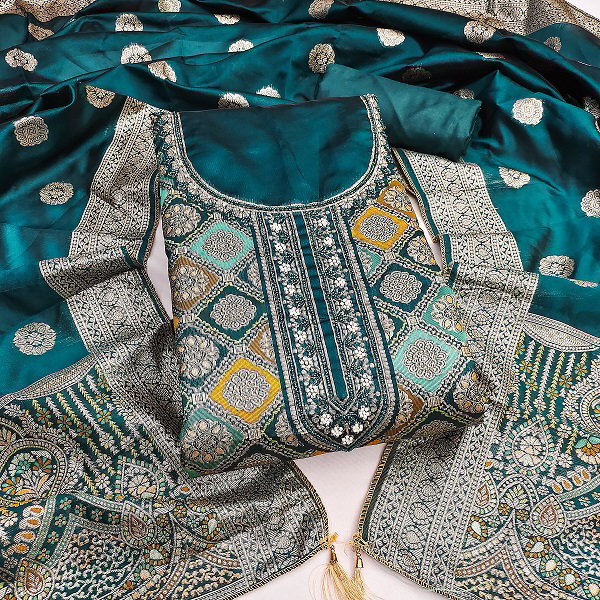 Navya Suit 168 Party Wear Unstitched handworked Jacquard Silk top with Bottom and Dupatta Suit