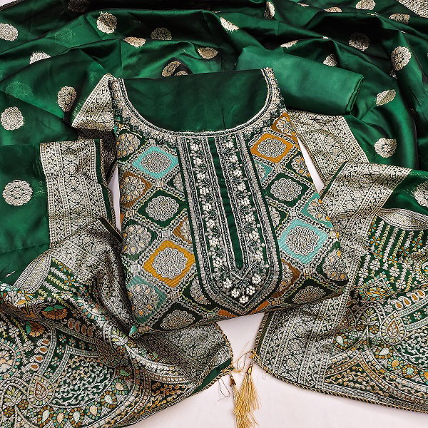 Navya Suit 168 Party Wear Unstitched handworked Jacquard Silk top with Bottom and Dupatta Suit