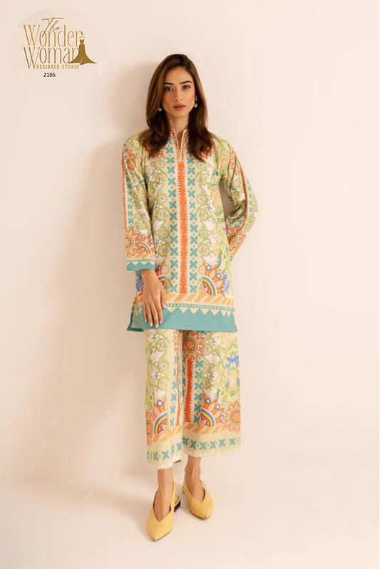 Wonder Women W 2105 Imported Satin Printed Co Ord Set