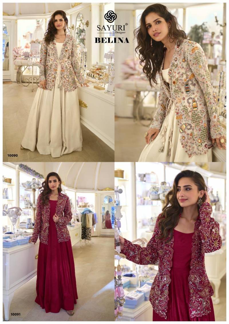 Sayuri Belina Silk Stylish Festival Wear Embroidered Gown And Jacket