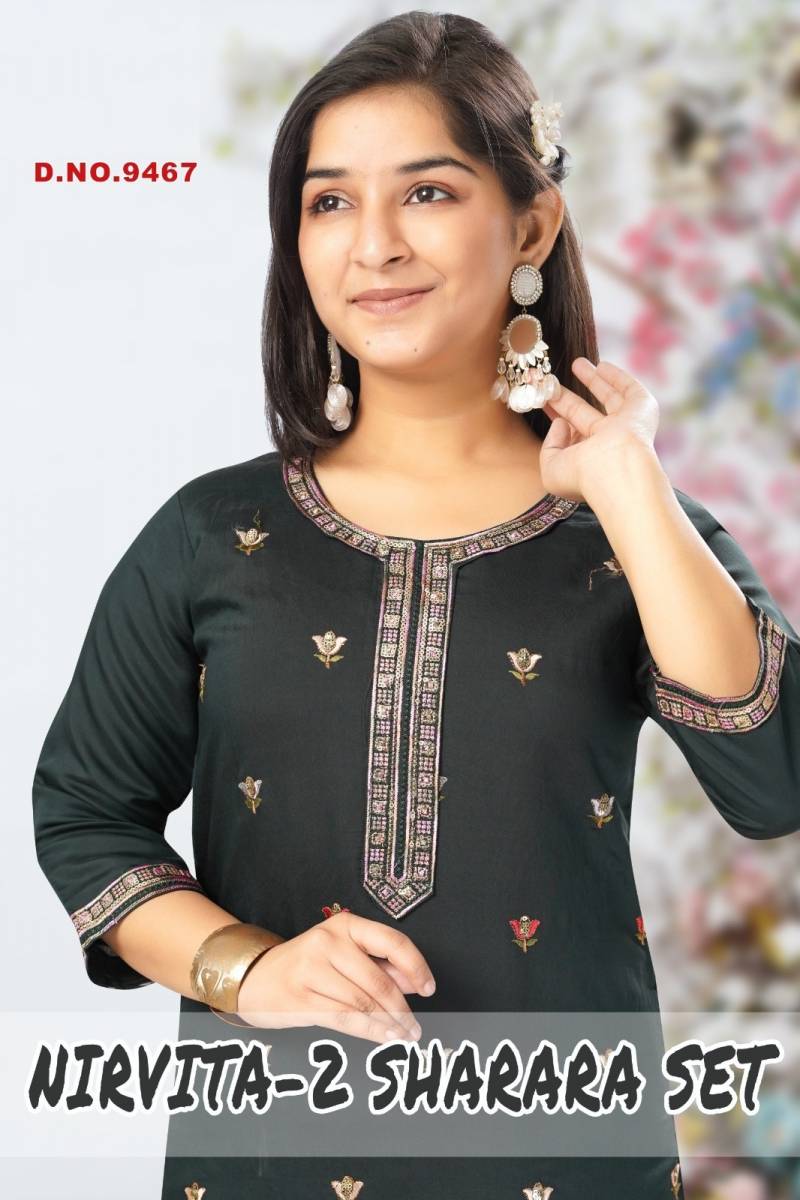 Nirvita Vol 2 Sharara Set Roman Silk Embroidered Salwar Kameez