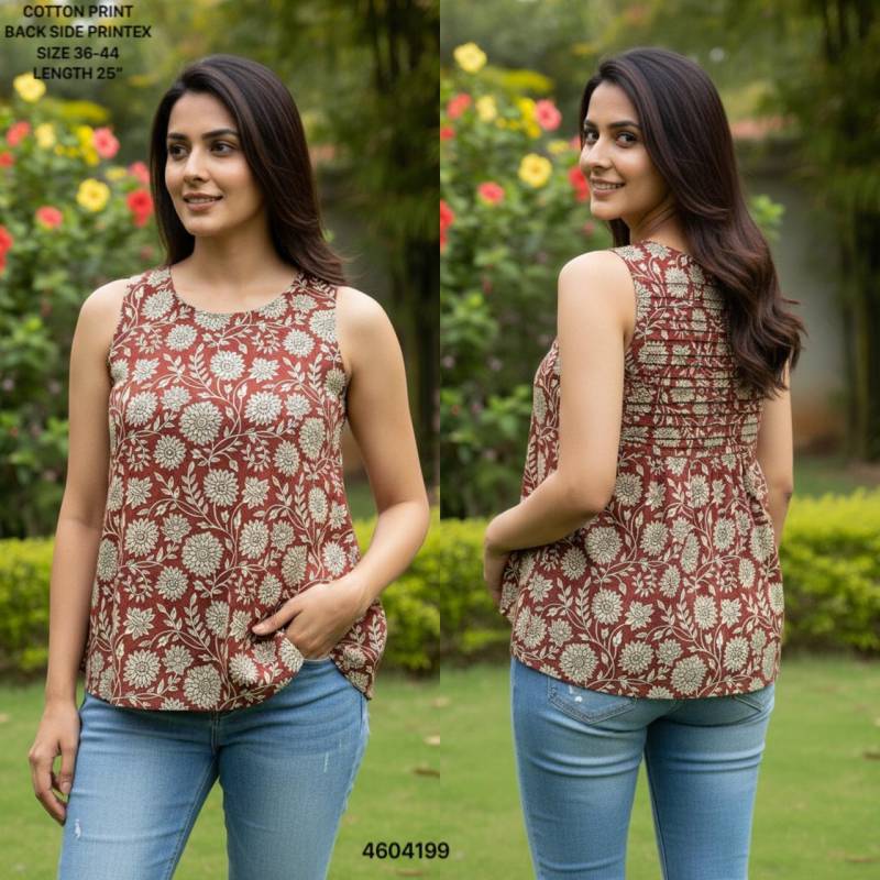 Naisha K 464 Cotton Printed Sleeveless Casual Wear Short Top Collection