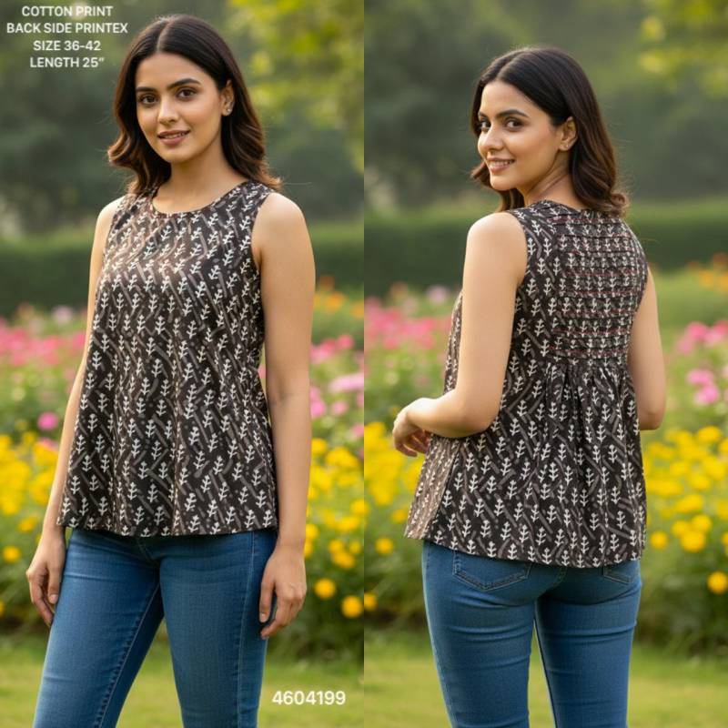 Naisha K 464 Cotton Printed Sleeveless Casual Wear Short Top Collection