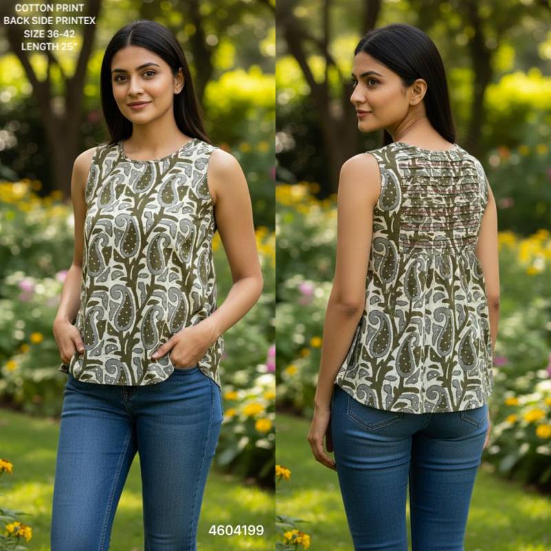 Naisha K 464 Cotton Printed Sleeveless Casual Wear Short Top Collection