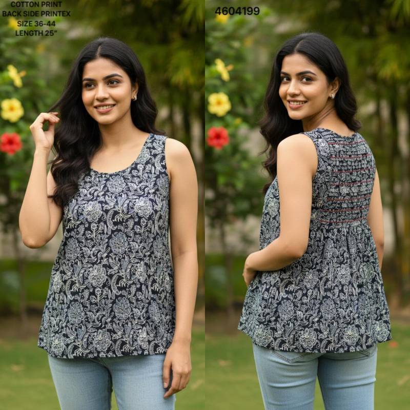 Naisha K 464 Cotton Printed Sleeveless Casual Wear Short Top Collection