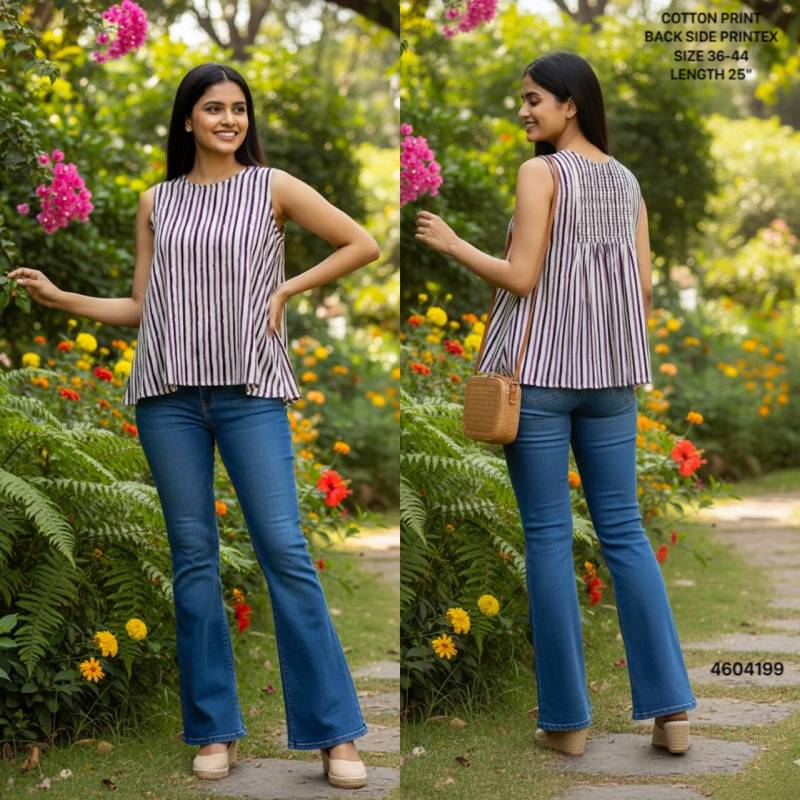 Naisha K 464 Cotton Printed Sleeveless Casual Wear Short Top Collection
