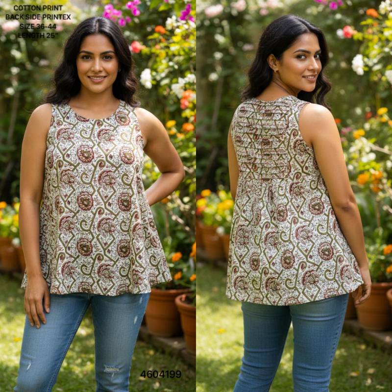 Naisha K 464 Cotton Printed Sleeveless Casual Wear Short Top Collection