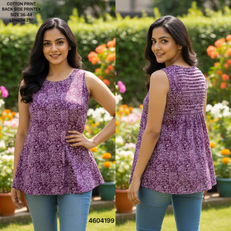 Naisha K 464 Cotton Printed Sleeveless Casual Wear Short Top Collection