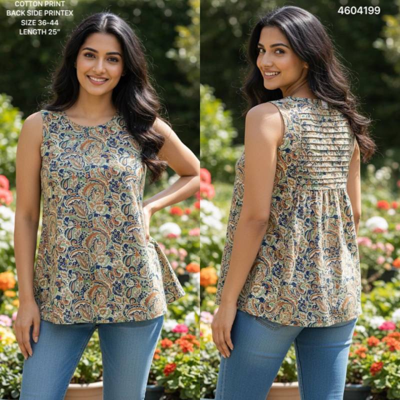 Naisha K 464 Cotton Printed Sleeveless Casual Wear Short Top Collection
