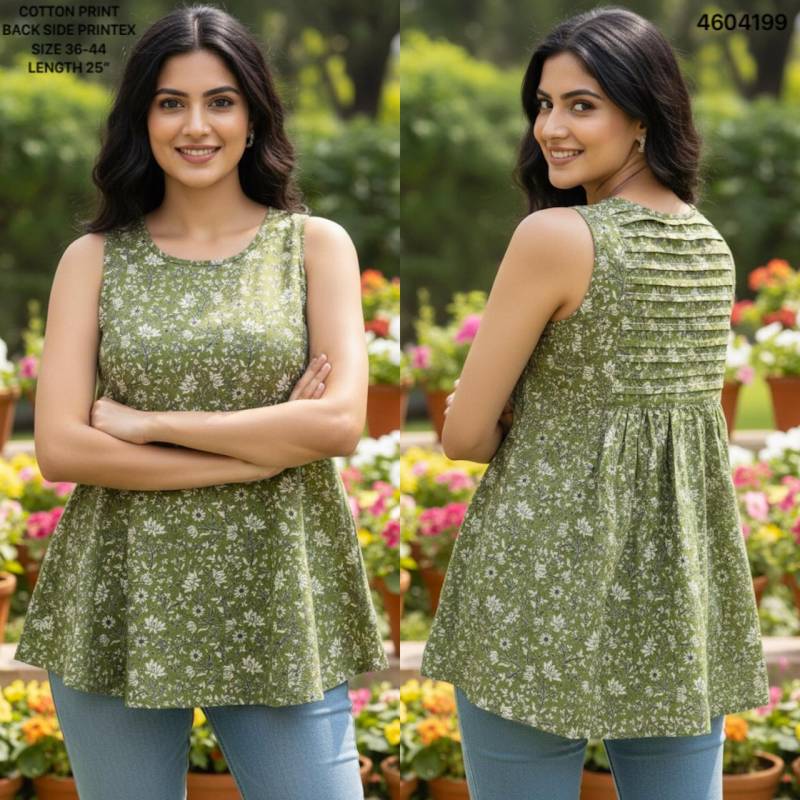 Naisha K 464 Cotton Printed Sleeveless Casual Wear Short Top Collection