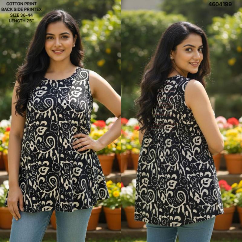 Naisha K 464 Cotton Printed Sleeveless Casual Wear Short Top Collection