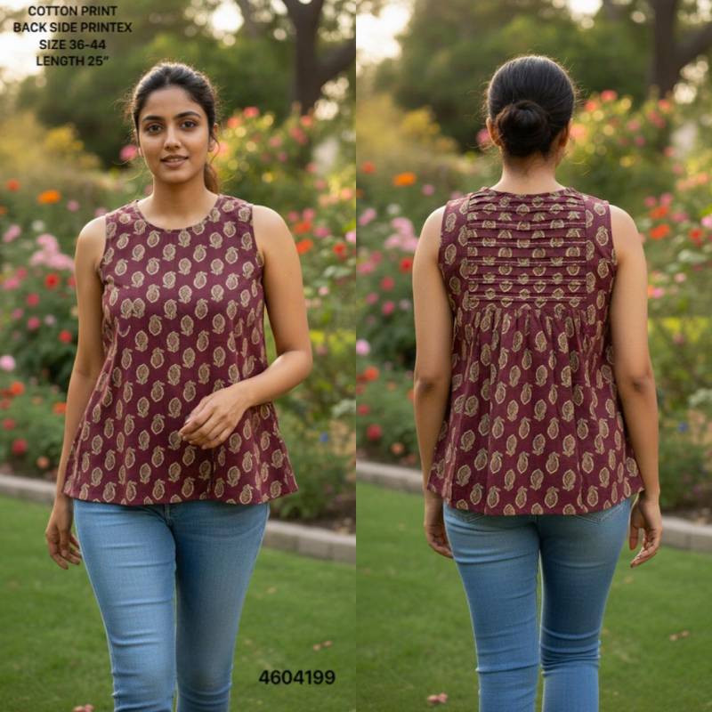 Naisha K 464 Cotton Printed Sleeveless Casual Wear Short Top Collection