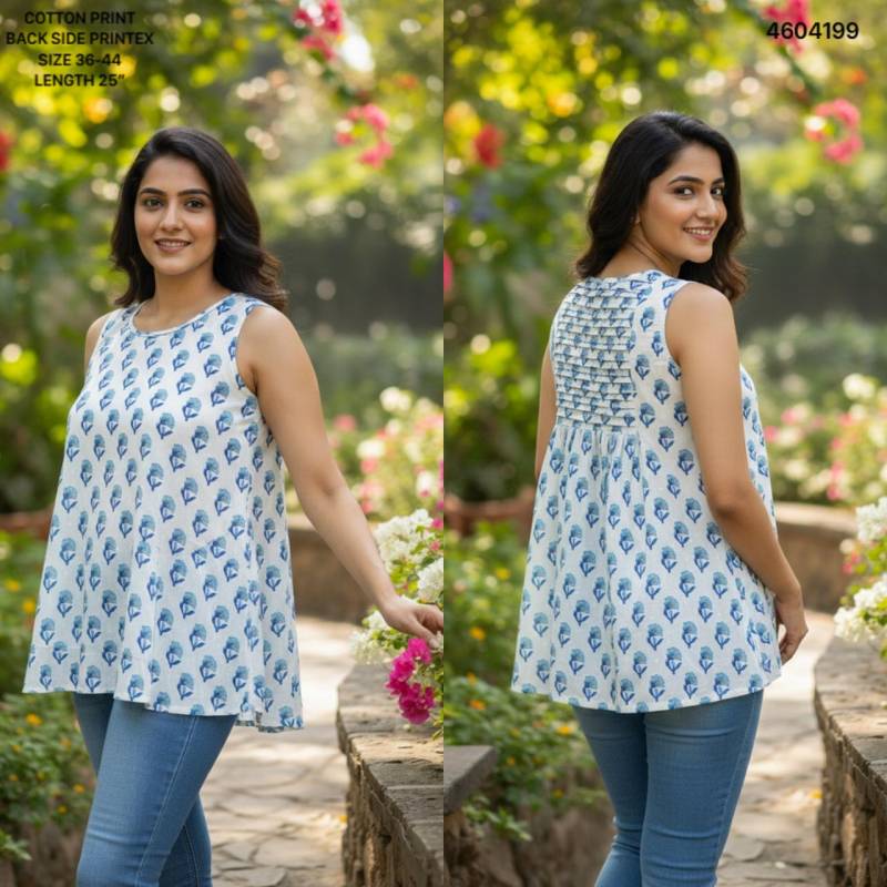 Naisha K 464 Cotton Printed Sleeveless Casual Wear Short Top Collection