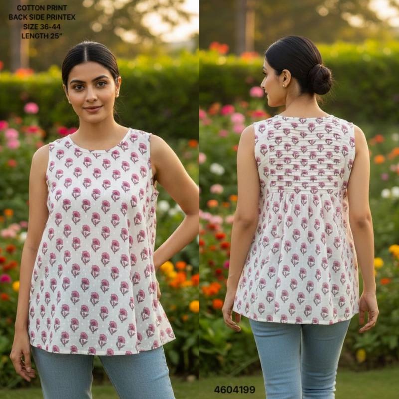 Naisha K 464 Cotton Printed Sleeveless Casual Wear Short Top Collection
