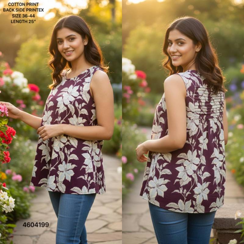 Naisha K 464 Cotton Printed Sleeveless Casual Wear Short Top Collection