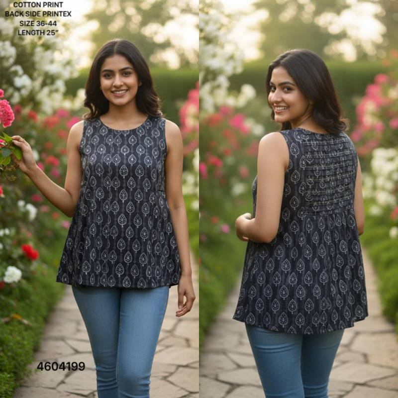 Naisha K 464 Cotton Printed Sleeveless Casual Wear Short Top Collection