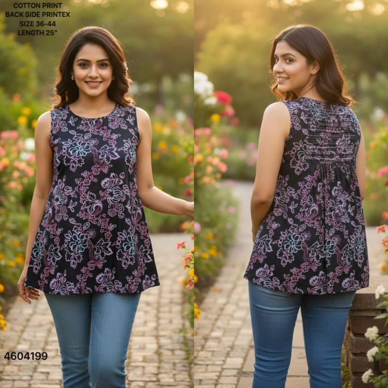 Naisha K 464 Cotton Printed Sleeveless Casual Wear Short Top Collection
