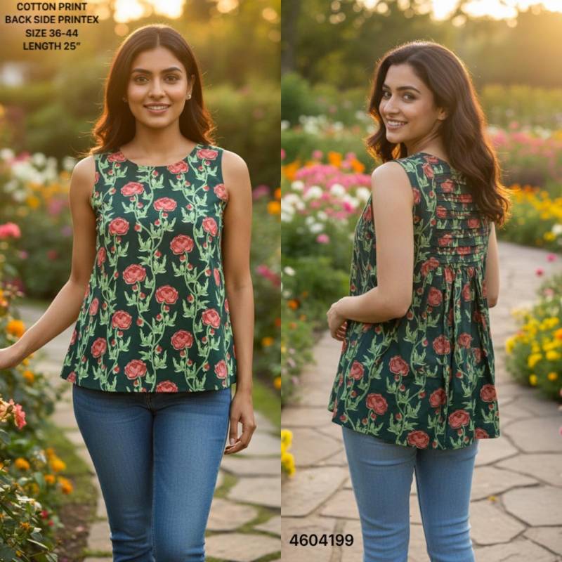 Naisha K 464 Cotton Printed Sleeveless Casual Wear Short Top Collection