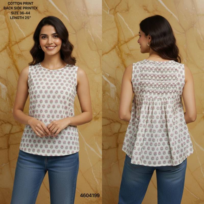 Naisha K 464 Cotton Printed Sleeveless Casual Wear Short Top Collection