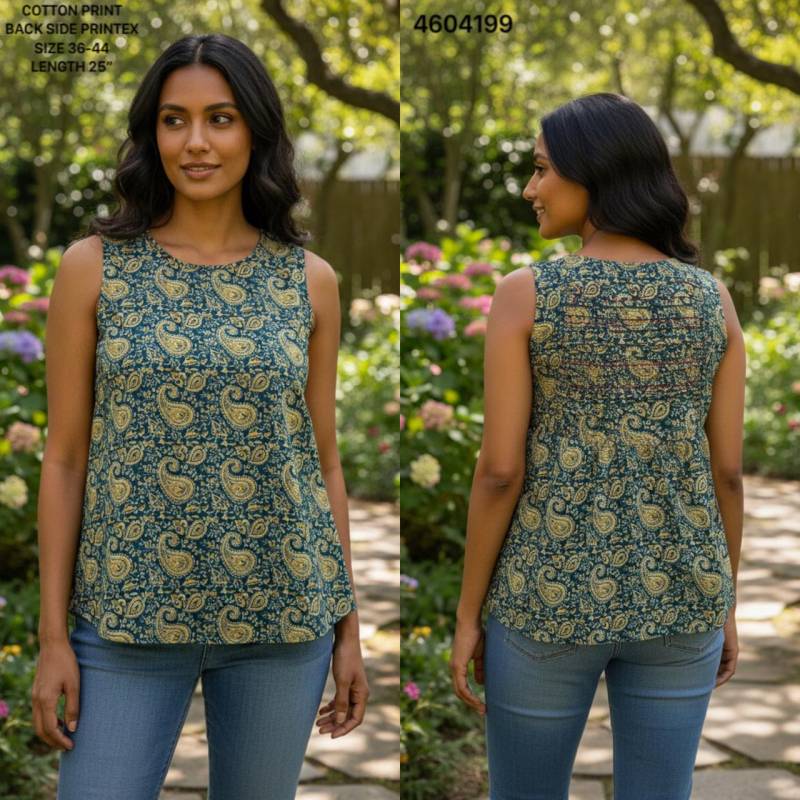 Naisha K 464 Cotton Printed Sleeveless Casual Wear Short Top Collection