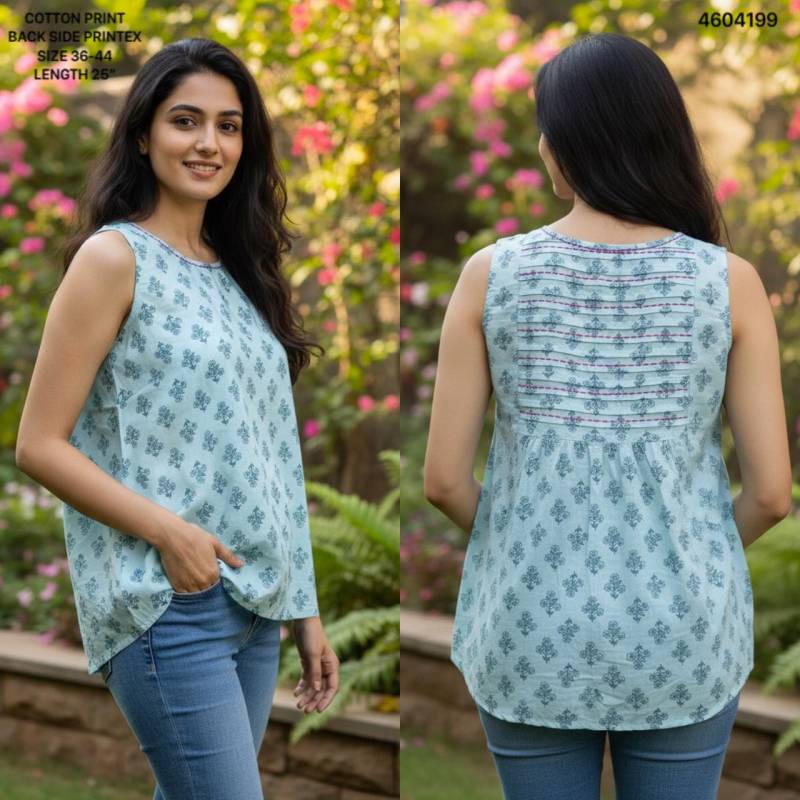 Naisha K 464 Cotton Printed Sleeveless Casual Wear Short Top Collection