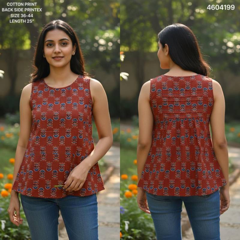 Naisha K 464 Cotton Printed Sleeveless Casual Wear Short Top Collection