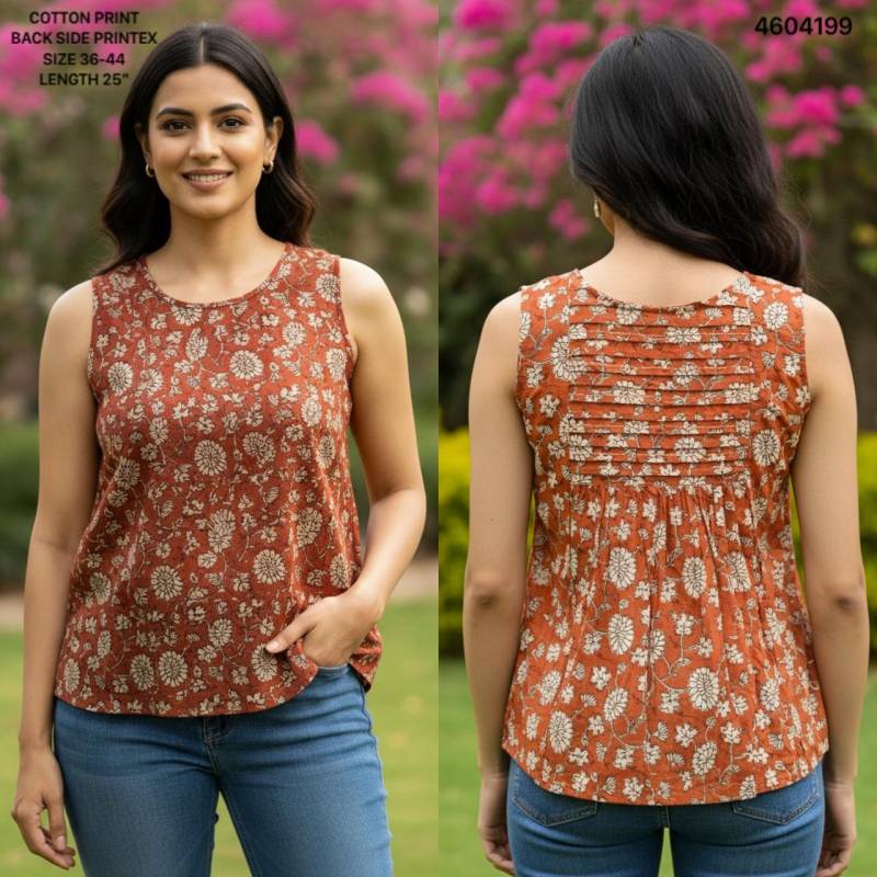 Naisha K 464 Cotton Printed Sleeveless Casual Wear Short Top Collection