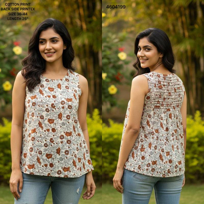 Naisha K 464 Cotton Printed Sleeveless Casual Wear Short Top Collection