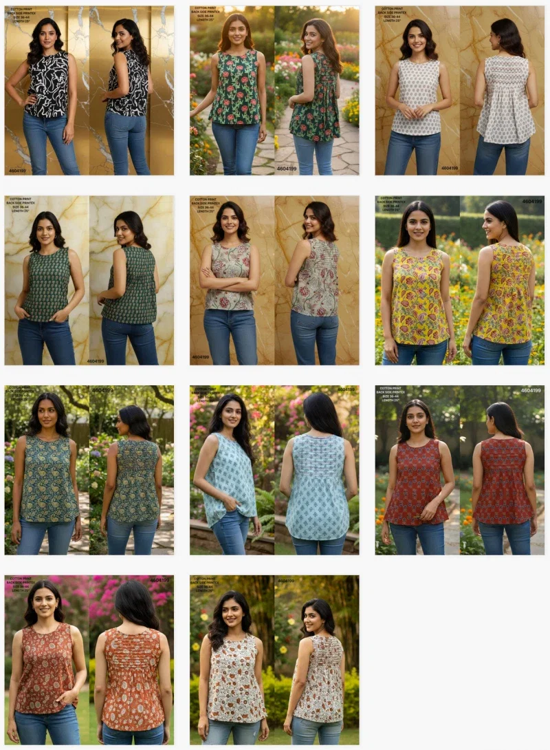 Naisha K 464 Cotton Printed Sleeveless Casual Wear Short Top Collection