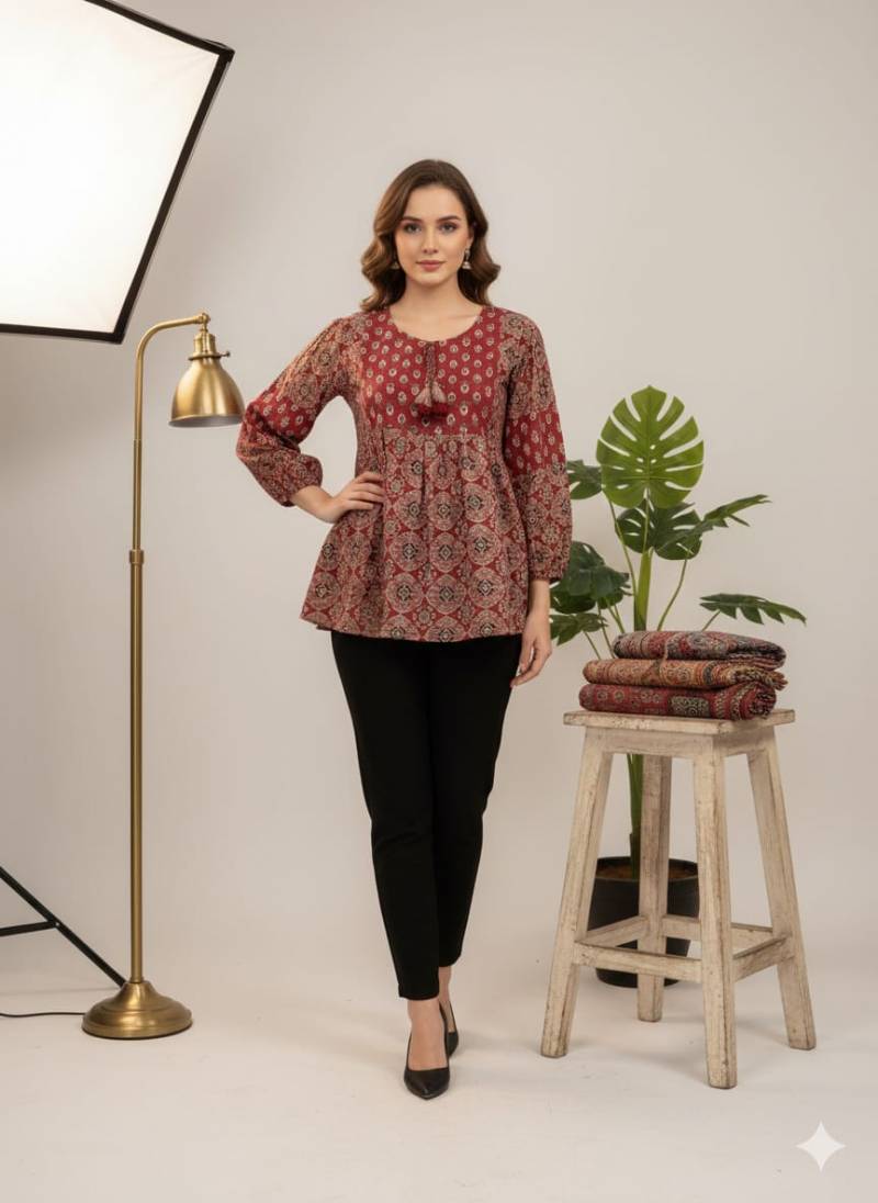 Naisha K 466 Cotton With Balloon Sleeves Casual Wear Top Collection