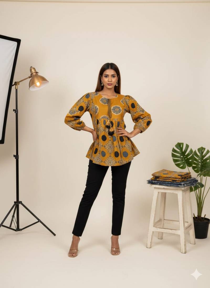 Naisha K 466 Cotton With Balloon Sleeves Casual Wear Top Collection